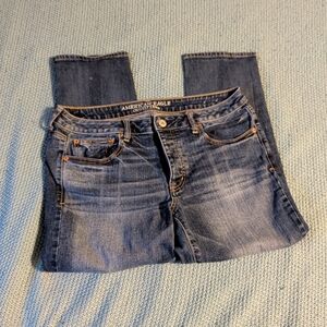 American Eagle Outfitters Women's Blue Jeans Button Fly Boy Crop Stretch